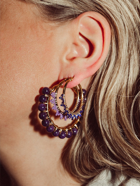 Ear Candy Purple Black Beads